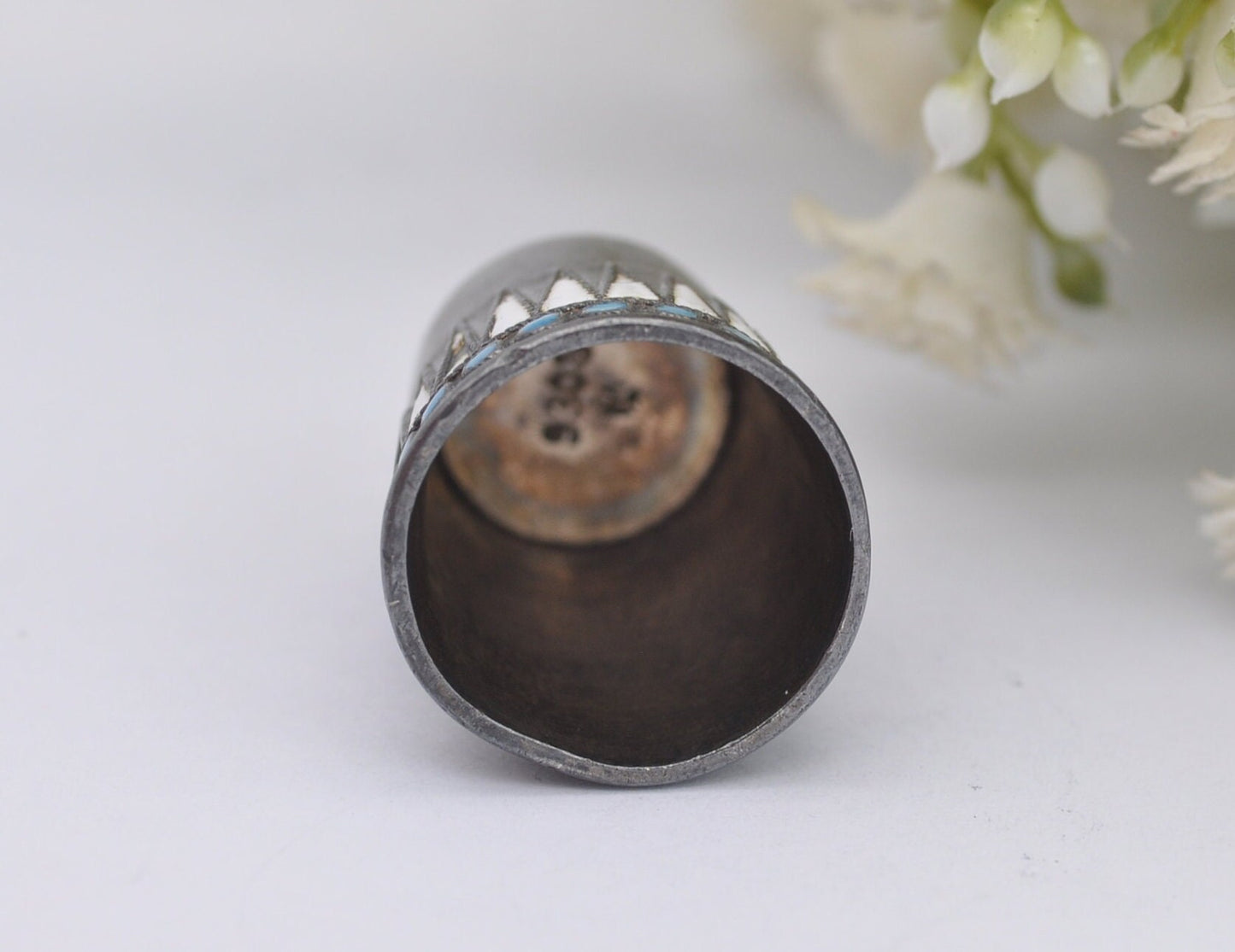 Antique Marius Hammer Enamel Thimble - 930 Silver | Norwegian | Norway | Sewing | Detailed