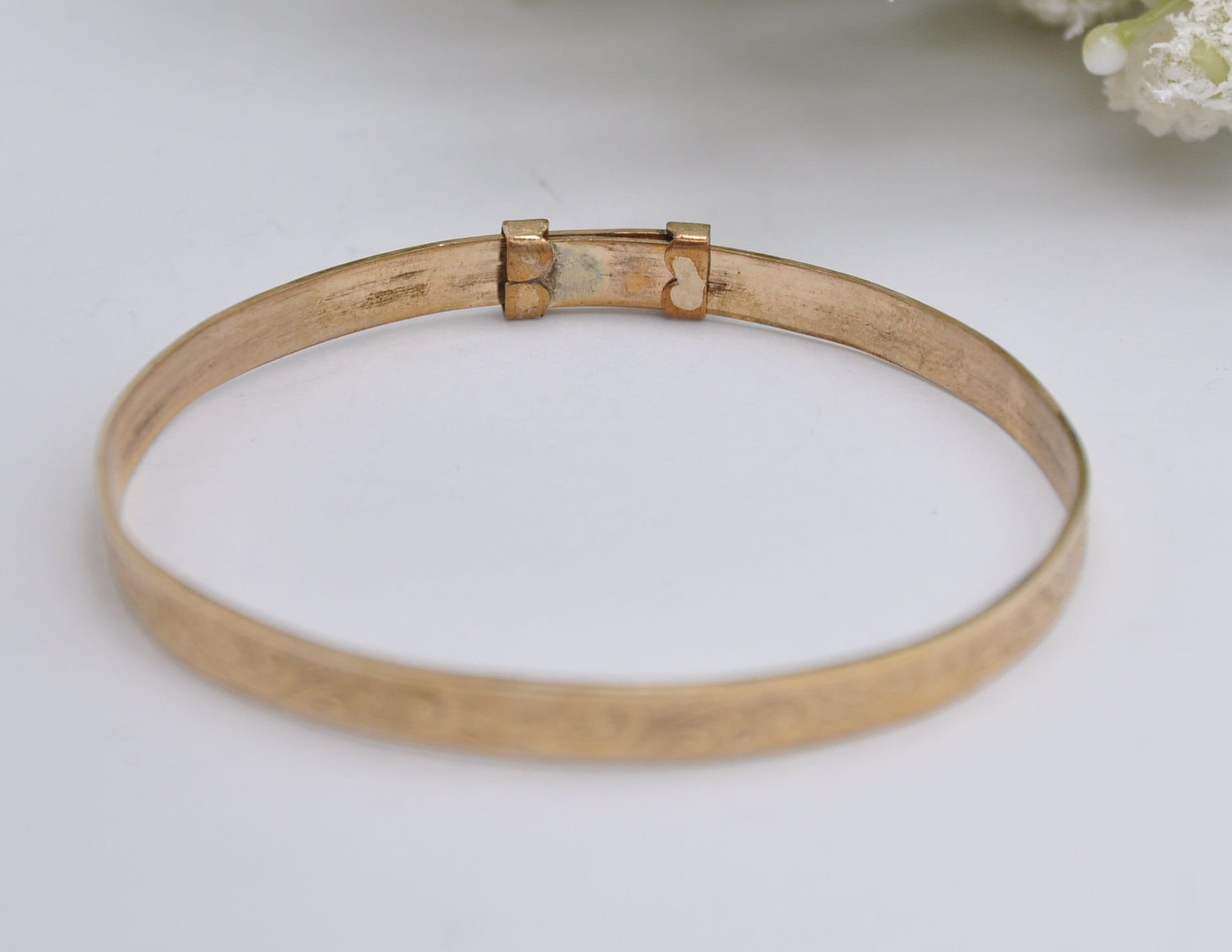 Vintage HG&S 9ct Rolled Gold Bangle Bracelet - Expanding | Child | Baby | Etched | Floral | Foliate | Leaf | Henry Griffith and Sons