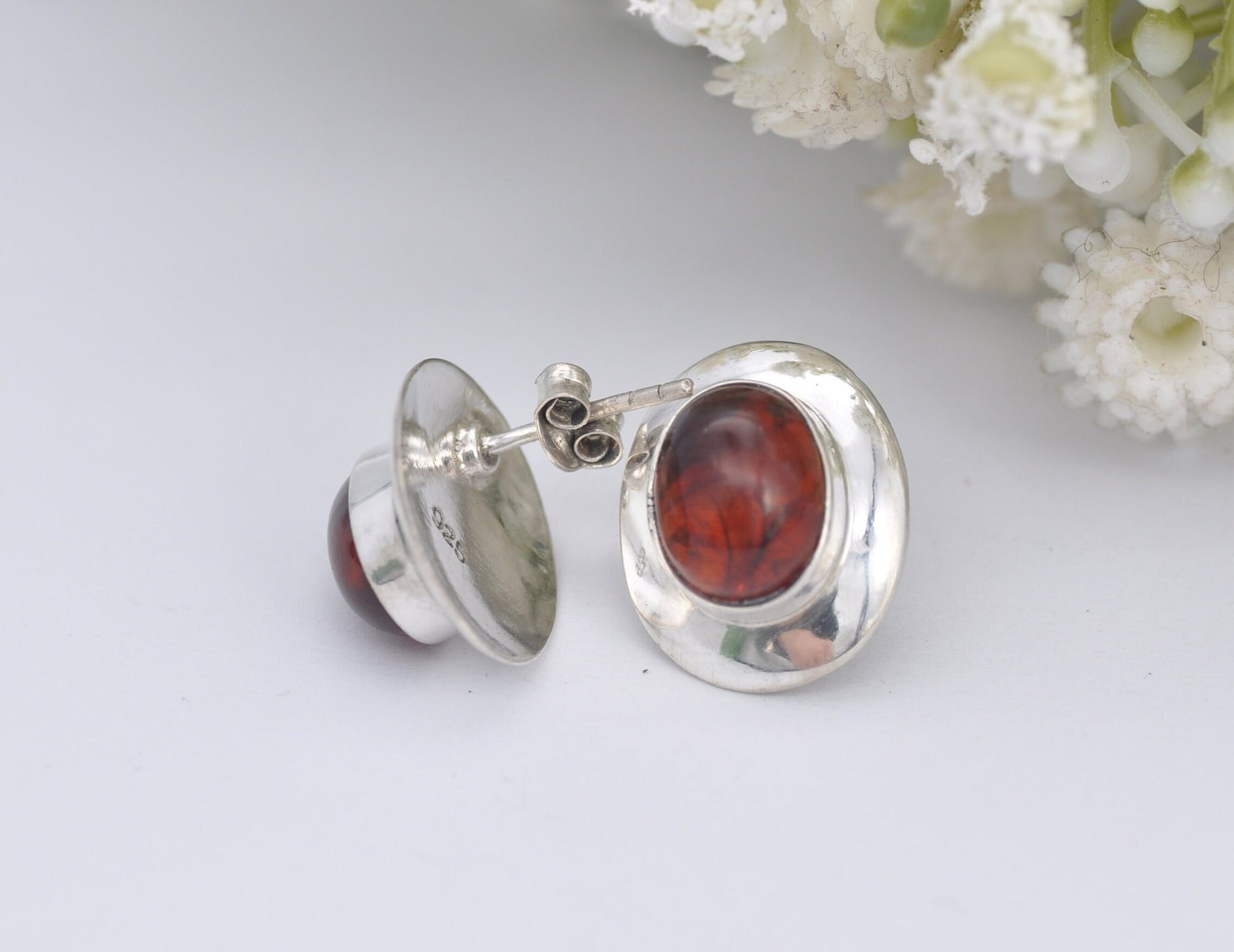 Vintage Sterling Silver Amber Earrings - Mid-Century Modern / Chunky / Dangle / Stud / Orange Stone / Mexican Style / Statement Jewellery