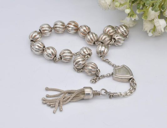 Sterling Silver Prayer Beads - Silver Bead / Silver Balls / Catholic / Religious / Shield / Vintage