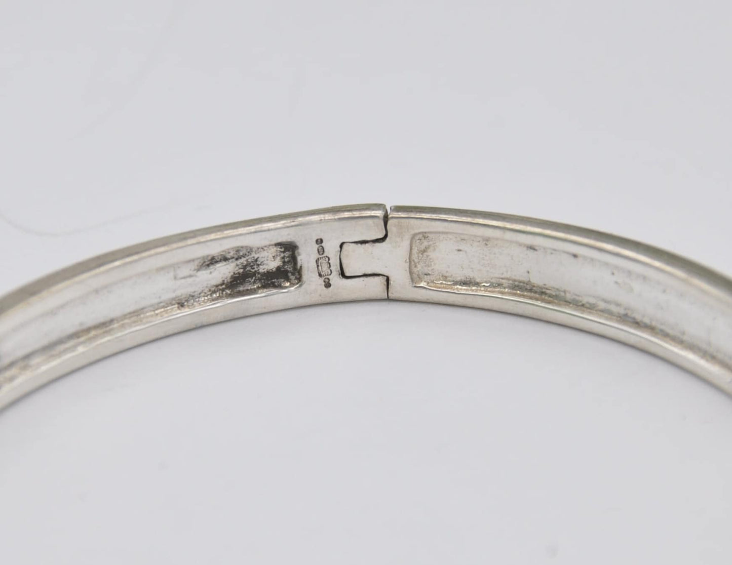 Sterling Silver and White Stone Bangle Bracelet - Elegant | Row | Safety Clip | 925