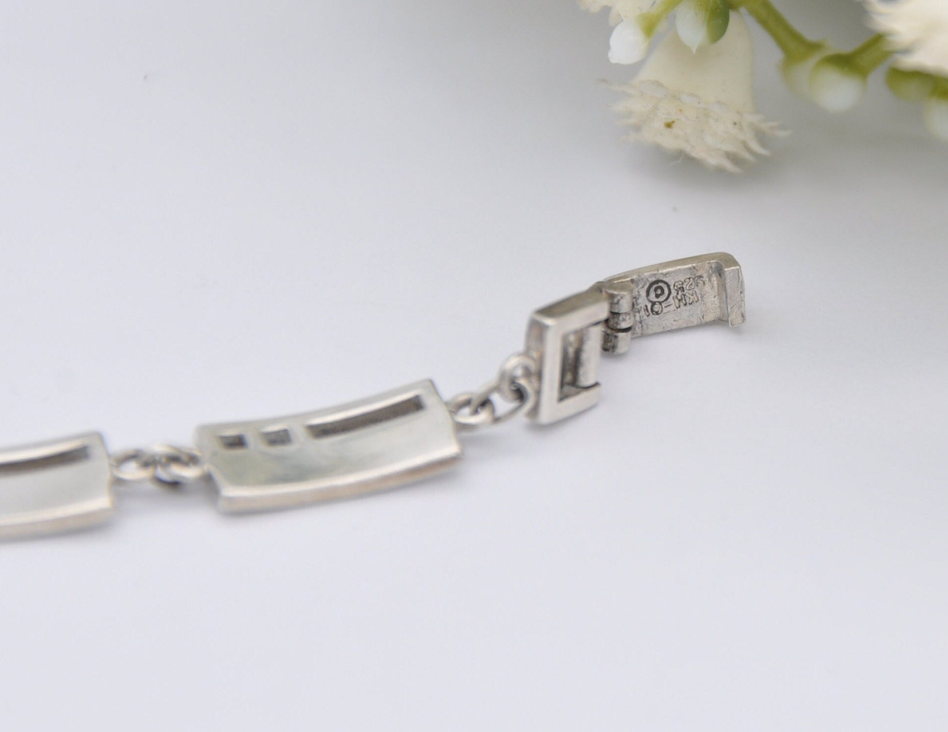 Sterling Silver Openwork Rectangle Panel Bracelet - Chain / Modernist Design / 925