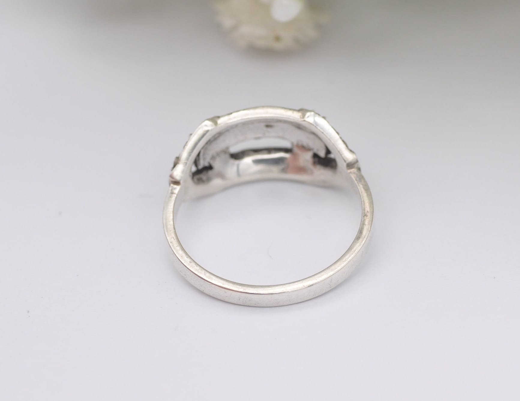 Art Deco Silver & Marcasite Tank Ring - Antique / 1930s / 1920s / 835 Silver / UK Size - L 1/2 / US Size - 6