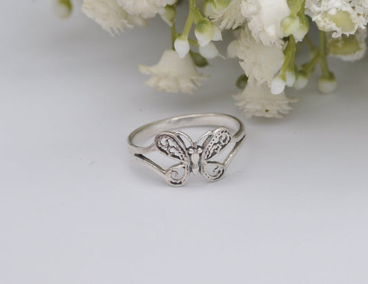 Sterling Silver Butterfly Ring - Insect / Nature / Hippie / Boho / Gift / UK Size - O 1/2 / US Size - 7 1/2