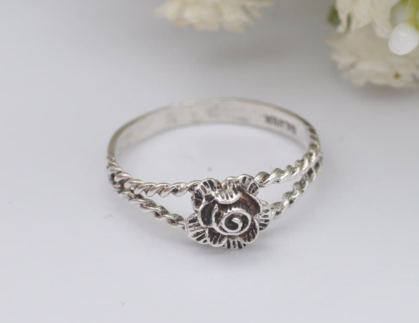 Vintage Sterling Silver Rose Ring - Modernist / Flower / Floral / UK Size - O / US Size - 7