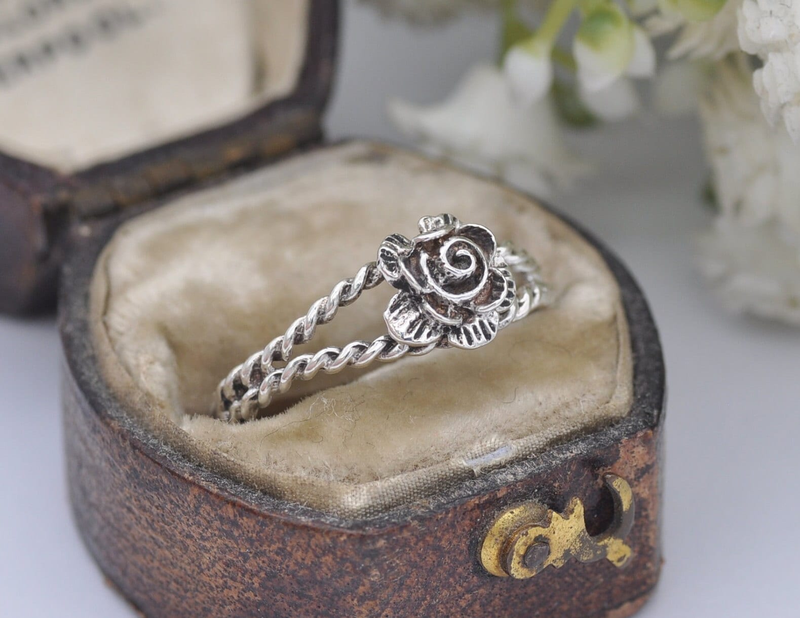 Vintage Sterling Silver Rose Ring - Modernist / Flower / Floral / UK Size - O / US Size - 7