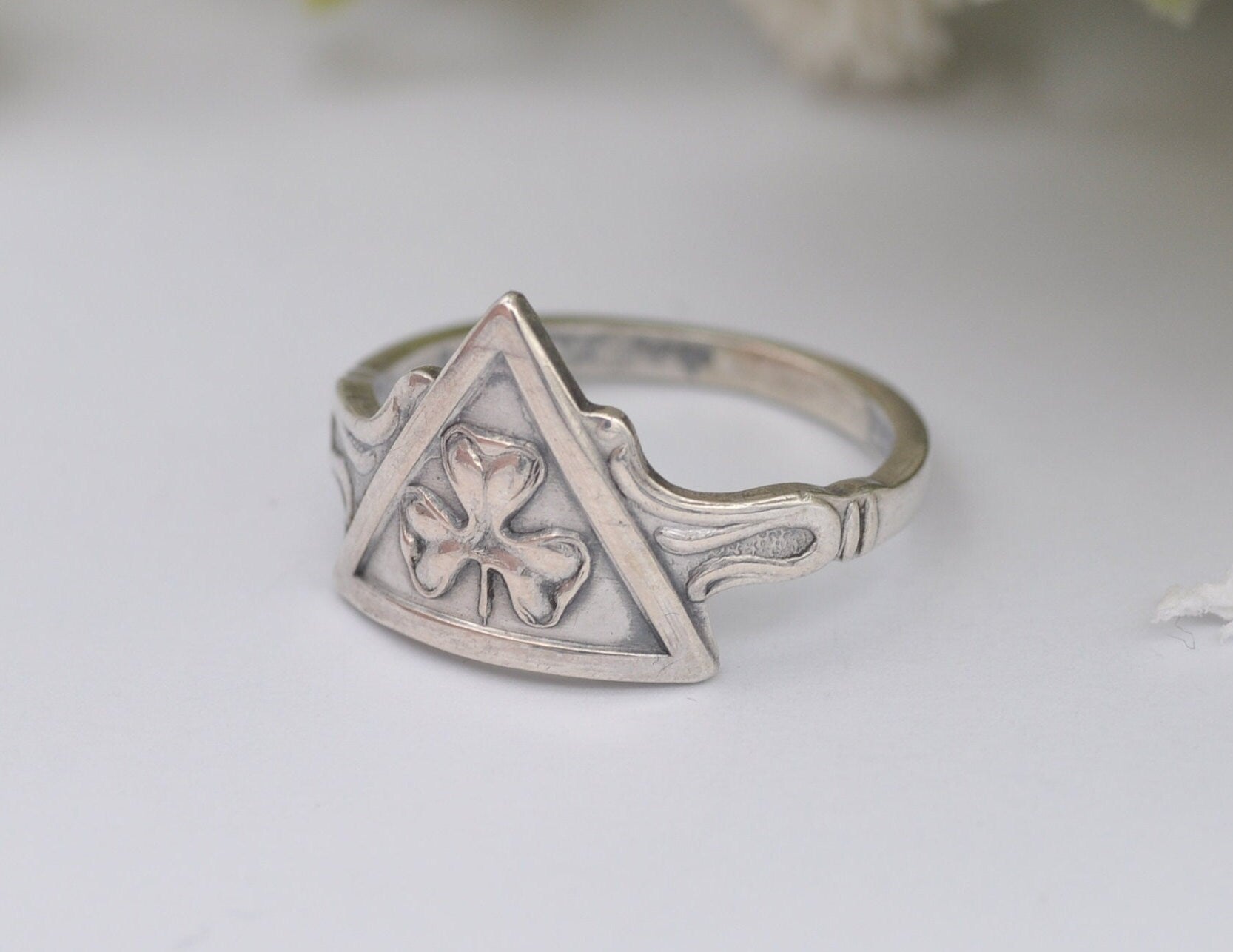 Ottar Hval Norway Silver Ring Vintage - 830 Silver Clover Ring / 830S / Mid-Century / Scandinavian Silver / UK Size - N / US Size - 6 3/4