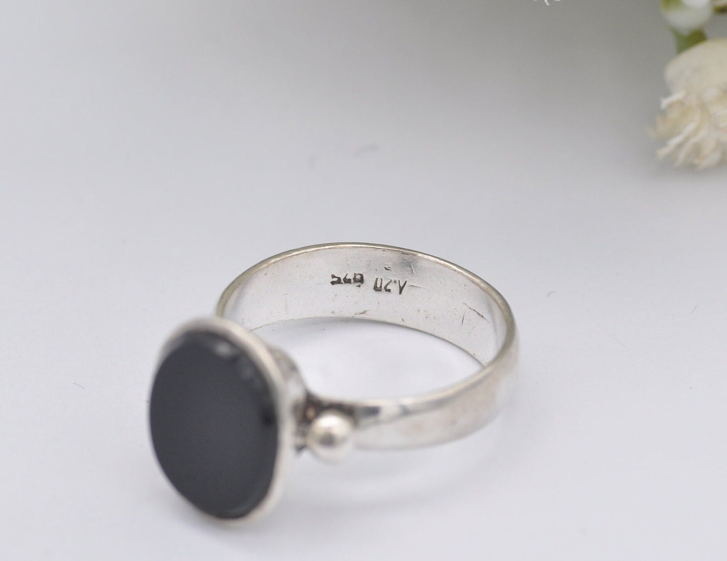 Vintage Sterling Silver and Onyx Statement Ring - Chunky Cocktail / 925 / Black Oval Stone / Unisex / UK Size - N 1/2 / US Size - 7
