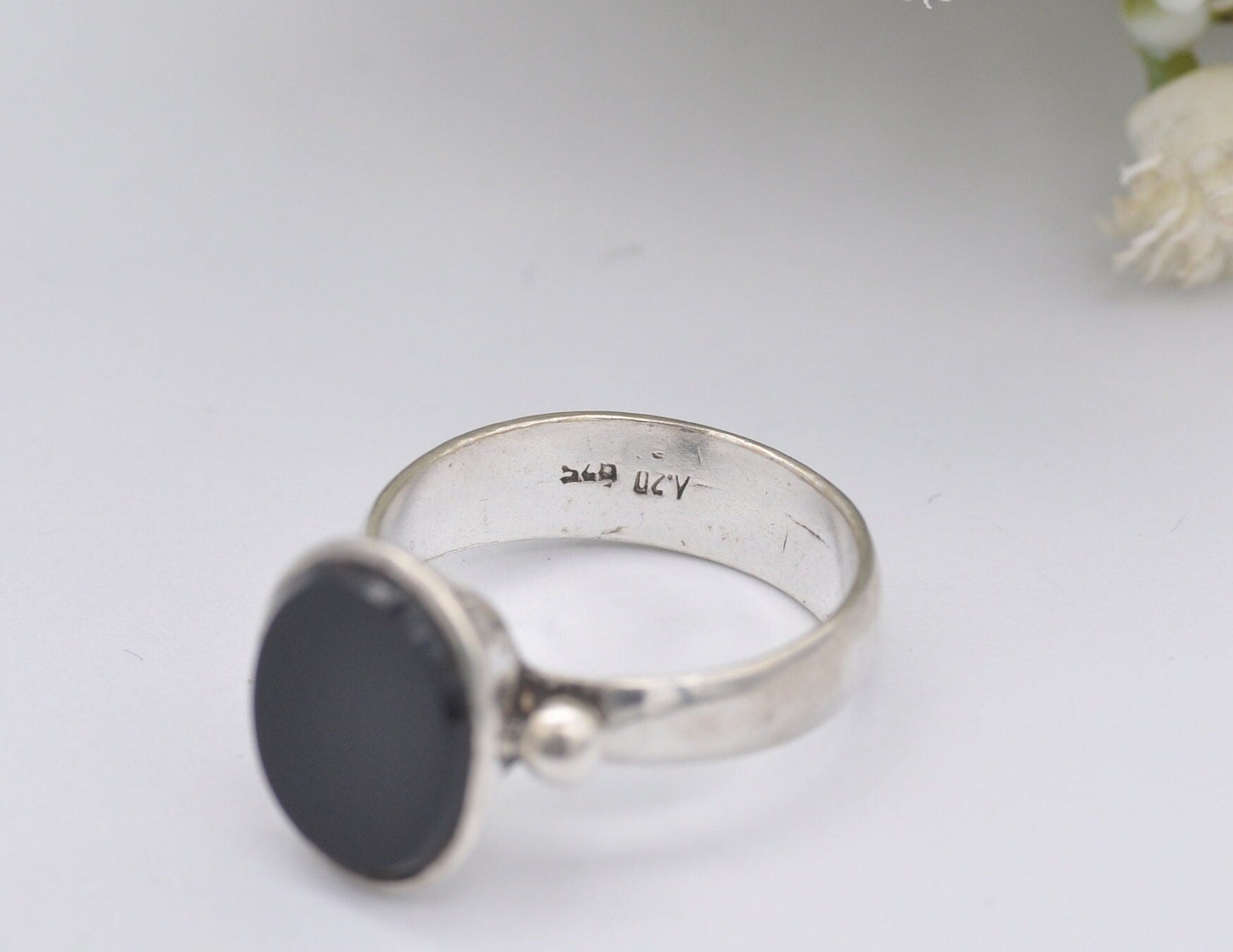 Vintage Sterling Silver and Onyx Statement Ring - Chunky Cocktail / 925 / Black Oval Stone / Unisex / UK Size - N 1/2 / US Size - 7