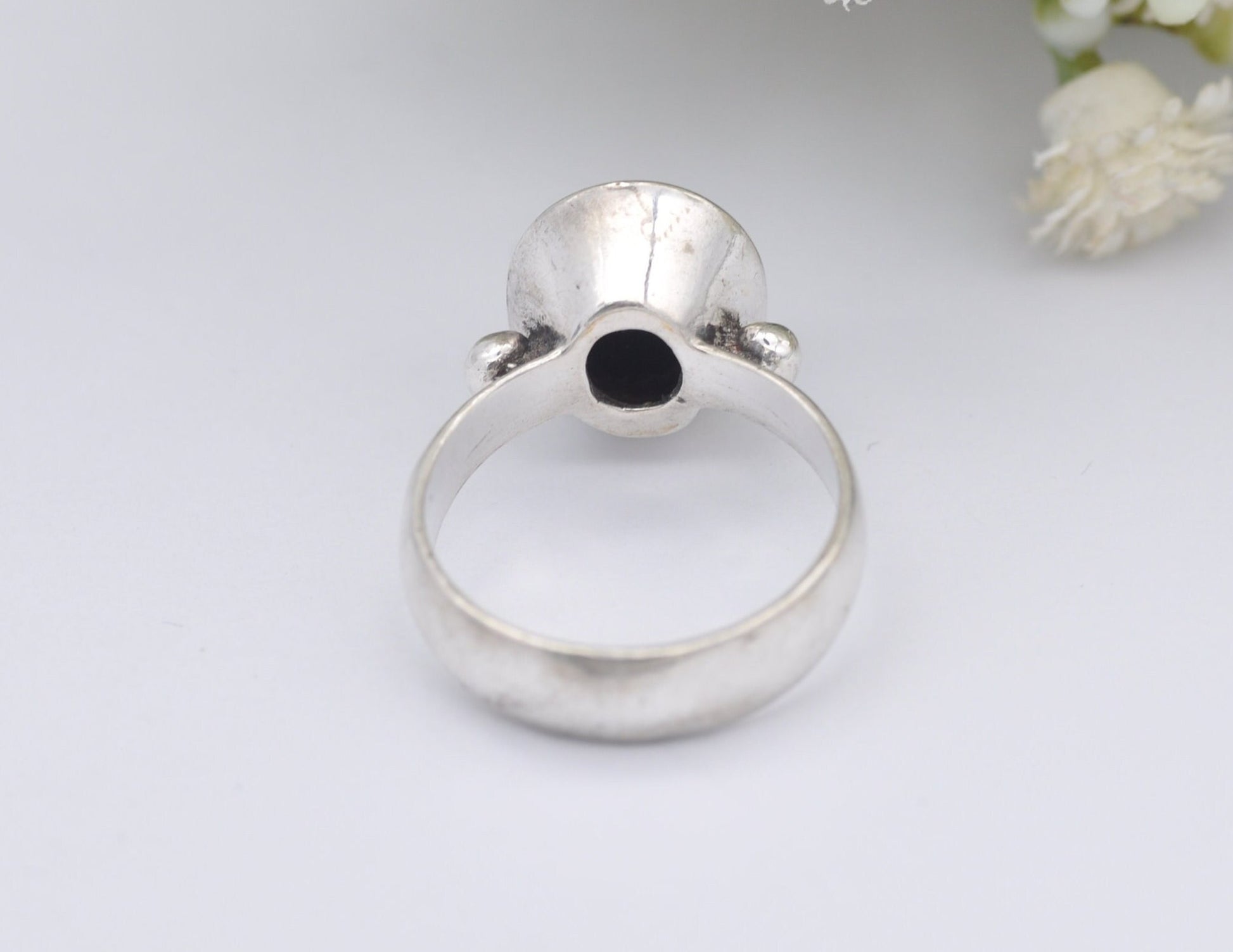 Vintage Sterling Silver and Onyx Statement Ring - Chunky Cocktail / 925 / Black Oval Stone / Unisex / UK Size - N 1/2 / US Size - 7