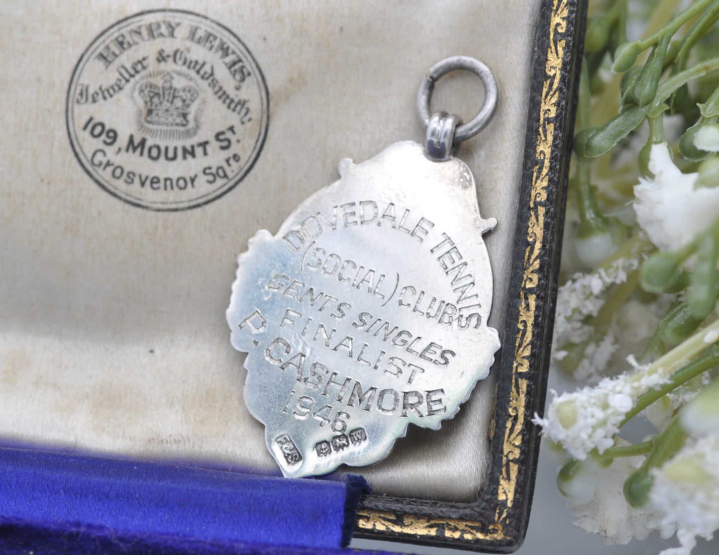 Silver Fob Vintage 1946 - Gents Single Tennis Finalist Medal | 925 Sterling Silver | Pocket Watch Fob | 1940s | P Cashmore | Fattorini & Son