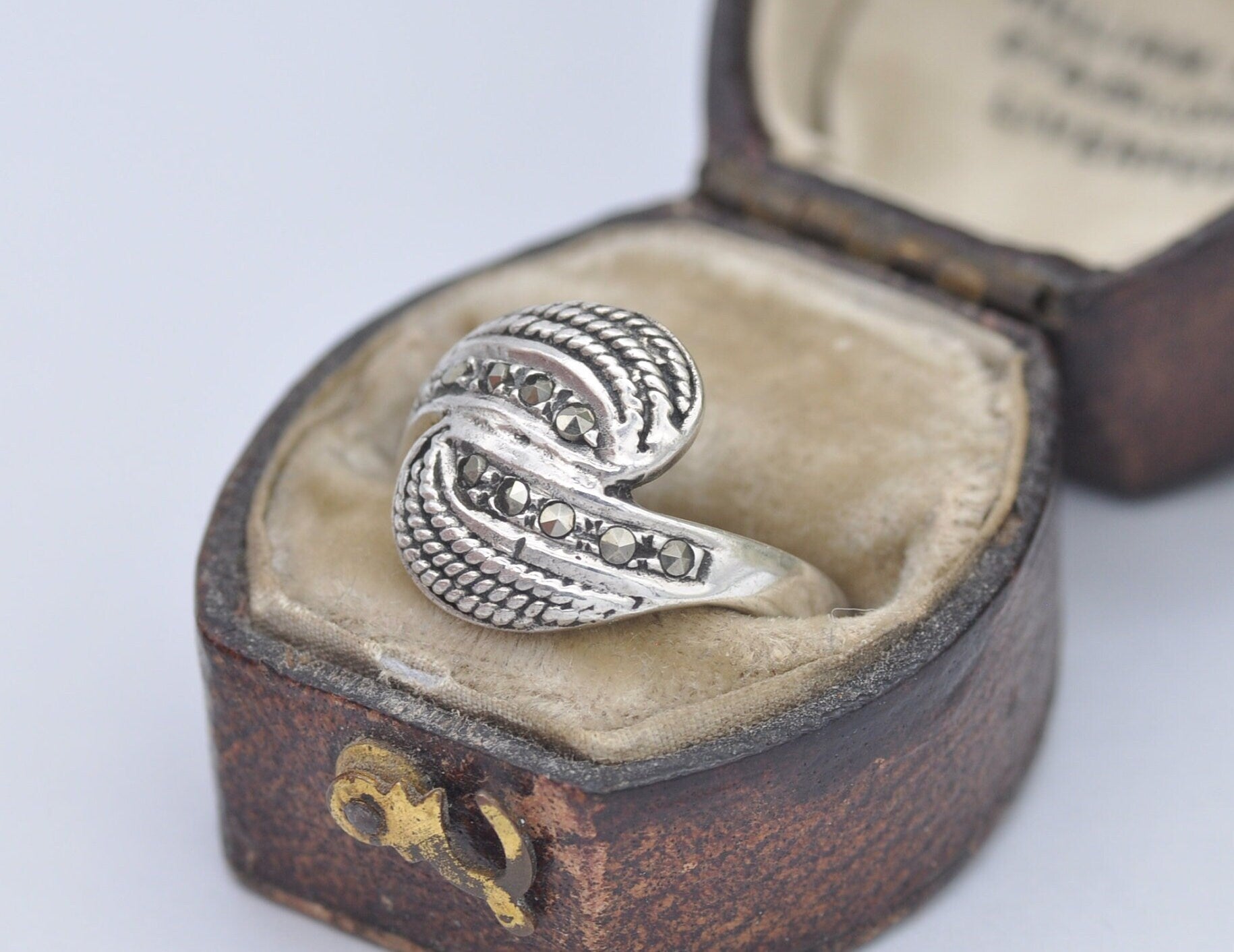 Silver Marcasite Wave Ring - Vintage Art Deco Style | Statement Cocktail | Delicate Twist | 925 Sterling Silver | UK Size K | US Size 5 1/4