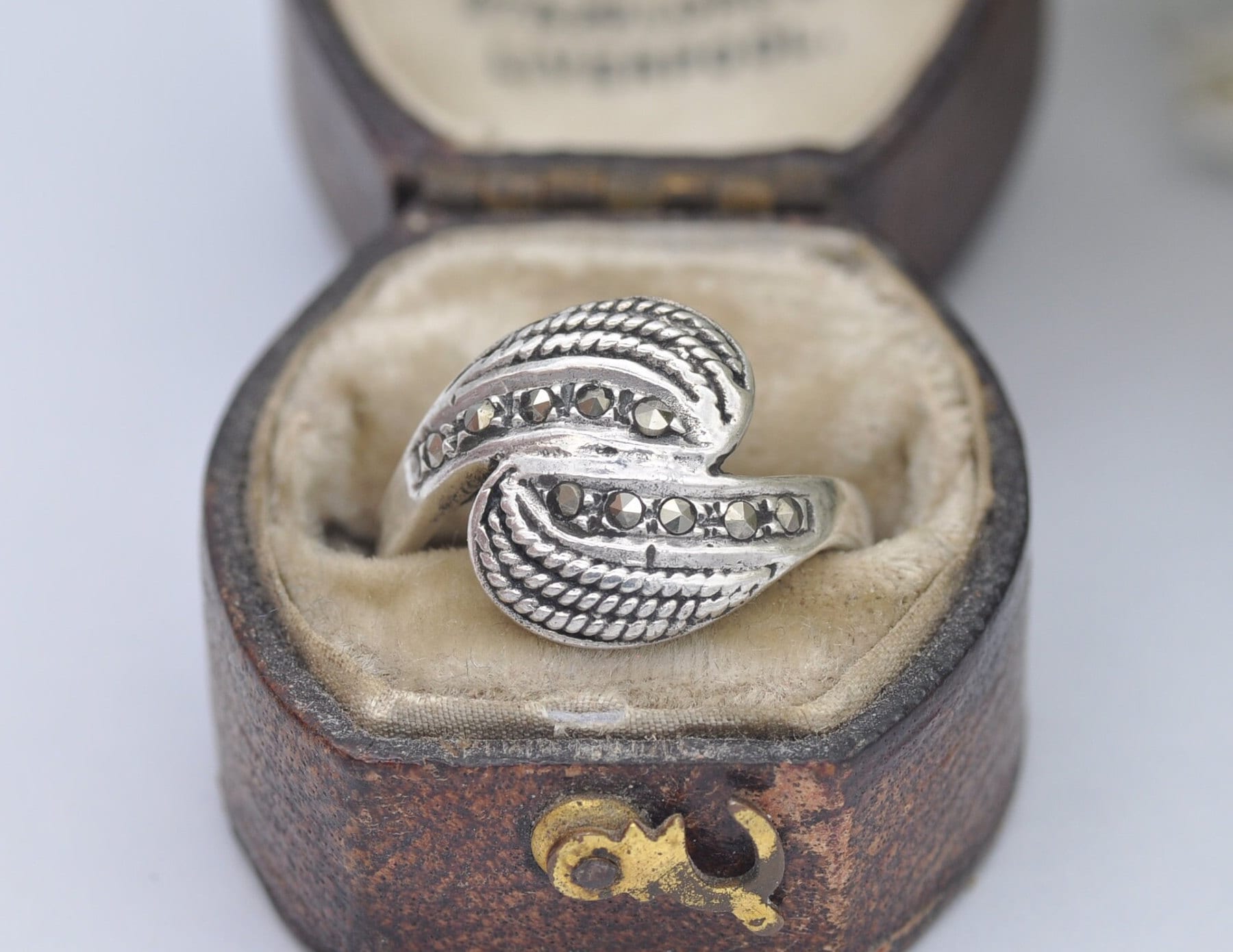 Silver Marcasite Wave Ring - Vintage Art Deco Style | Statement Cocktail | Delicate Twist | 925 Sterling Silver | UK Size K | US Size 5 1/4