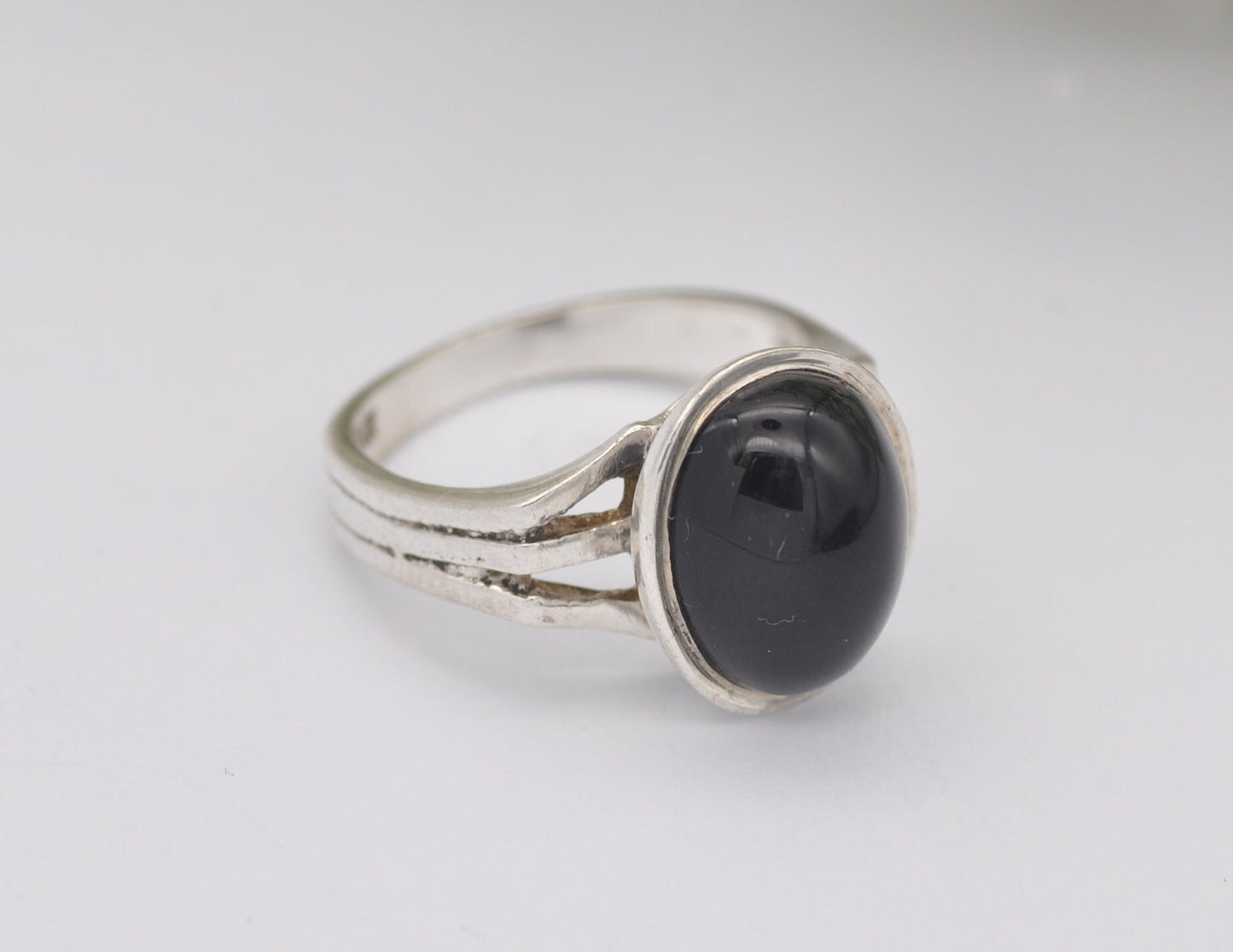 Vintage Silver and Onyx Statement Ring - 1973 / Chunky Cocktail / 925 Sterling / Black Oval Stone / Unisex / UK Size - L / US Size - 5 3/4