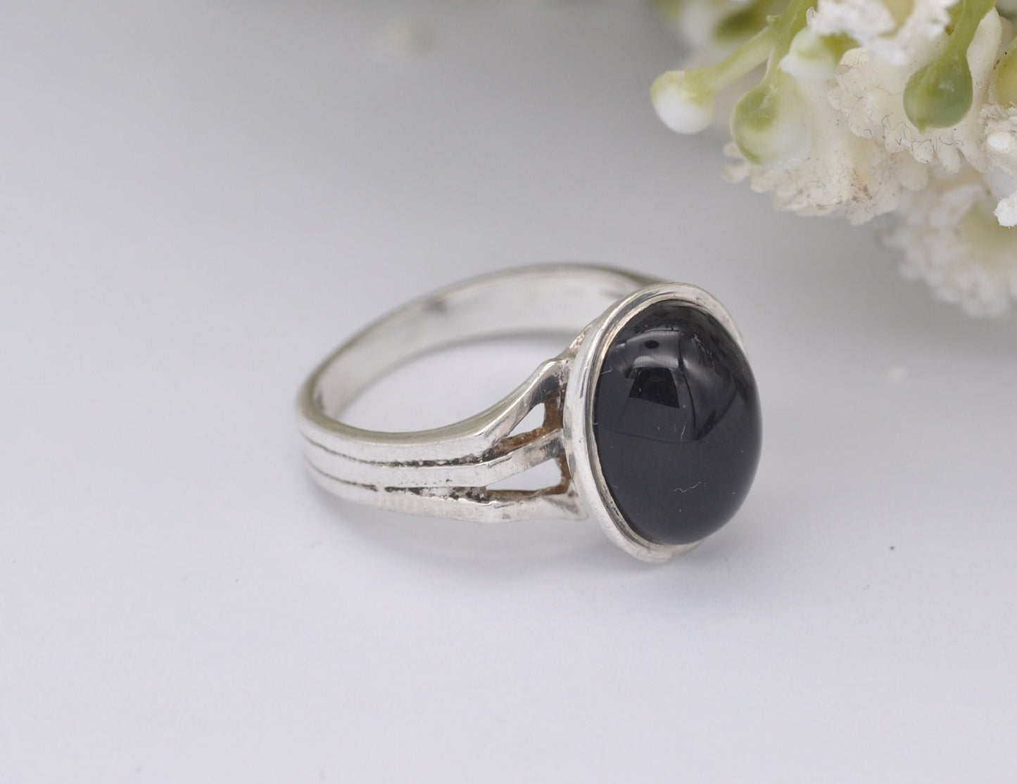 Vintage Silver and Onyx Statement Ring - 1973 / Chunky Cocktail / 925 Sterling / Black Oval Stone / Unisex / UK Size - L / US Size - 5 3/4