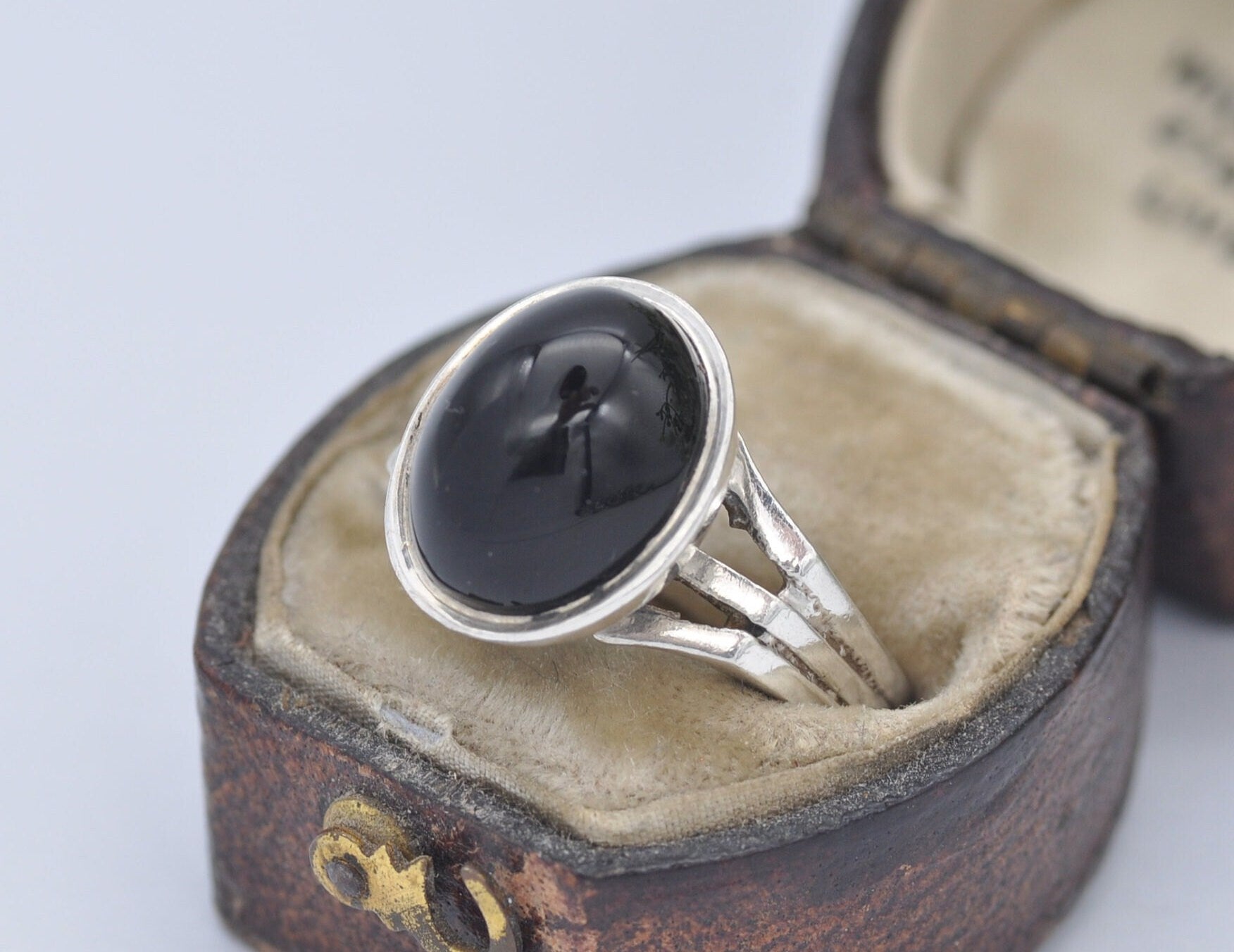 Vintage Silver and Onyx Statement Ring - 1973 / Chunky Cocktail / 925 Sterling / Black Oval Stone / Unisex / UK Size - L / US Size - 5 3/4