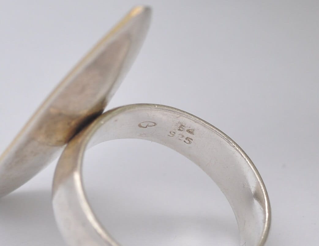 Silver Studio Designer Ring - Gold Plated Leaf | Textured Pointed Oval | Modern | Statement Minimalist | UK Size - M 1/2 | US Size - 6 1/2