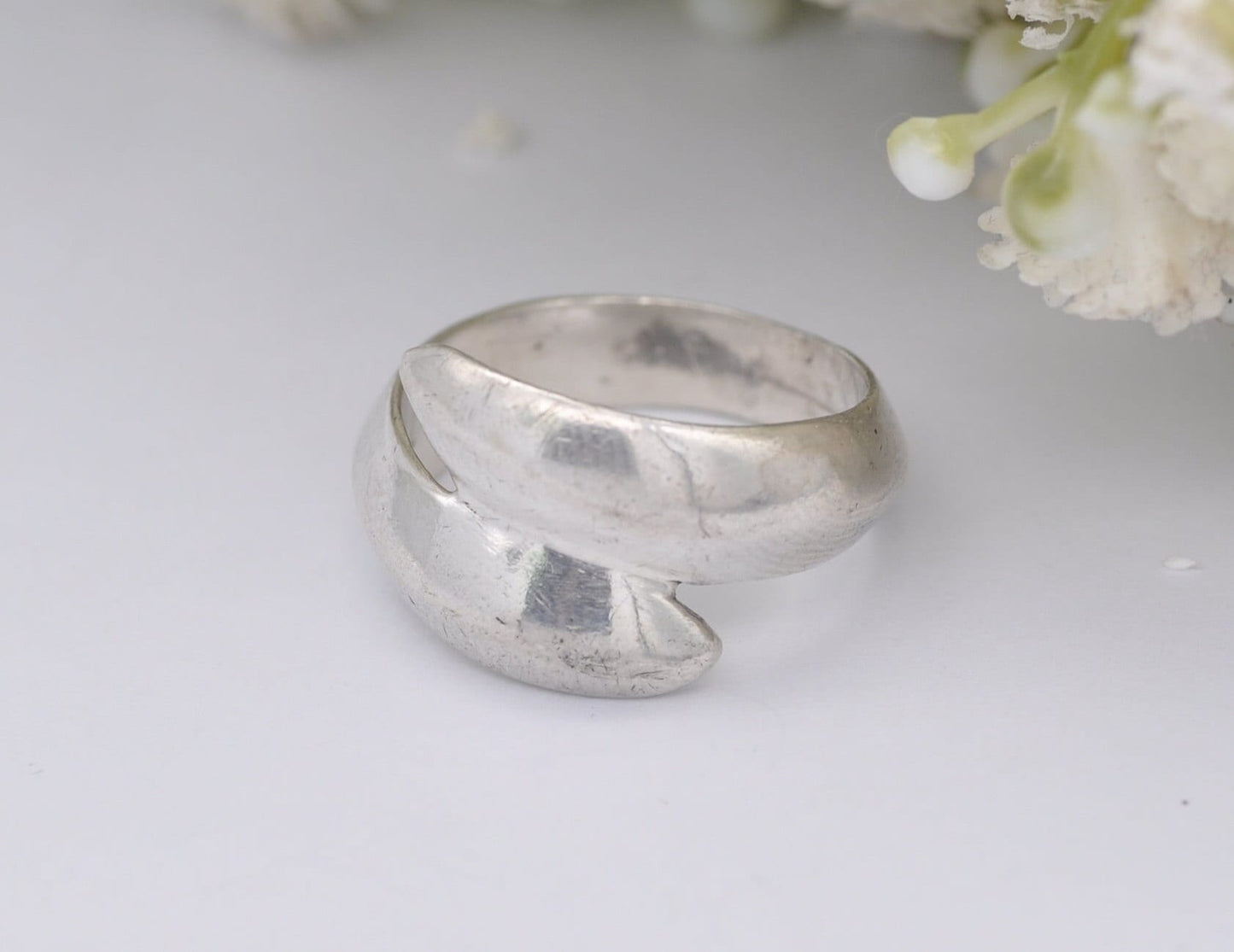 Sterling Silver Bypass Ring - Statement / Minimalist / Vintage Modernist / Crossover Twist / Chunky / Unisex / UK Size - L / US Size - 5 3/4