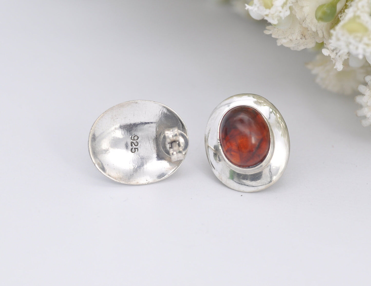 Vintage Sterling Silver Amber Earrings - Mid-Century Modern / Chunky / Dangle / Stud / Orange Stone / Mexican Style / Statement Jewellery