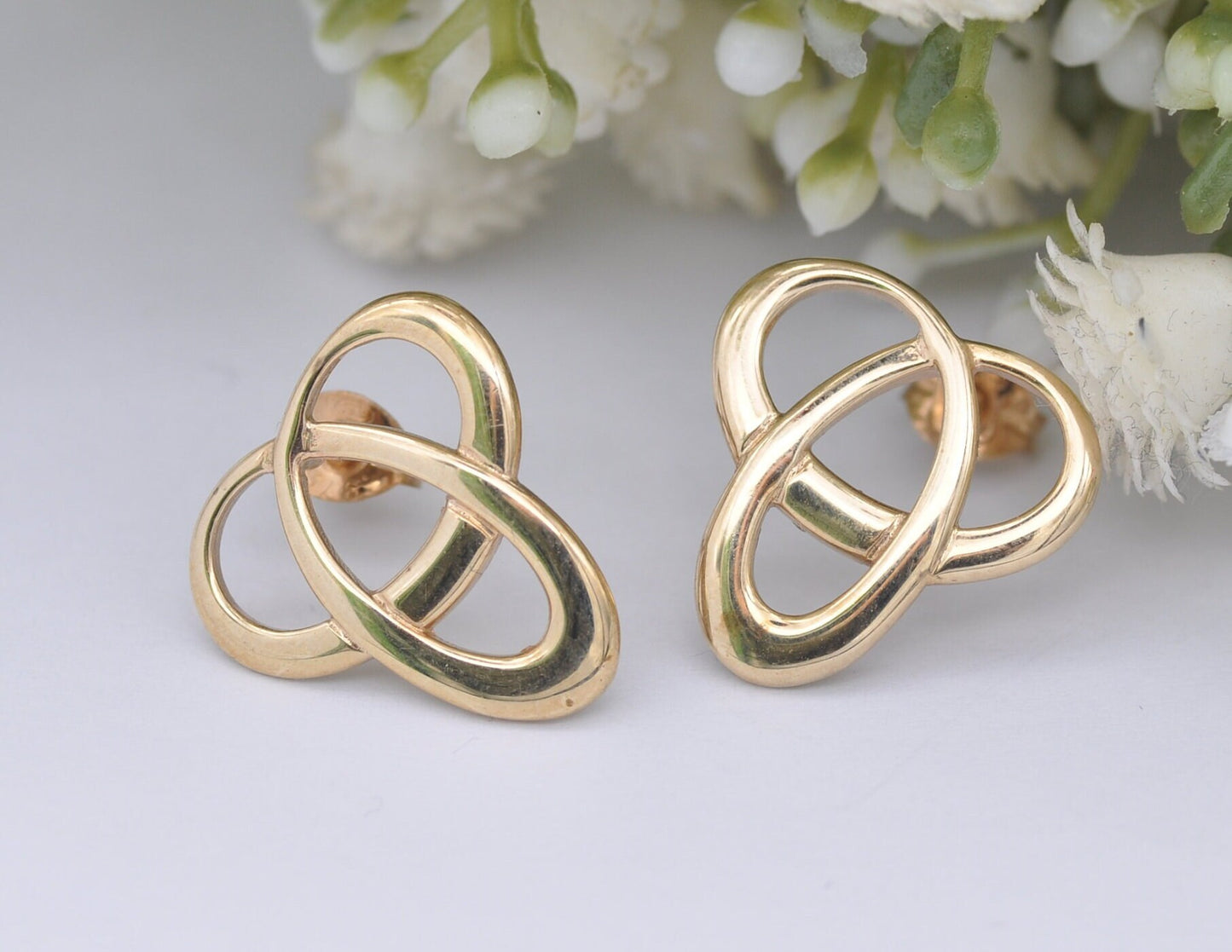 Ola Gorie Tudor Large Stud Earrings 9ct Gold - OMG | Hallmarked Edinburgh 375 | Large Statement Gold Earring | Triquetra Celtic Trinity Knot