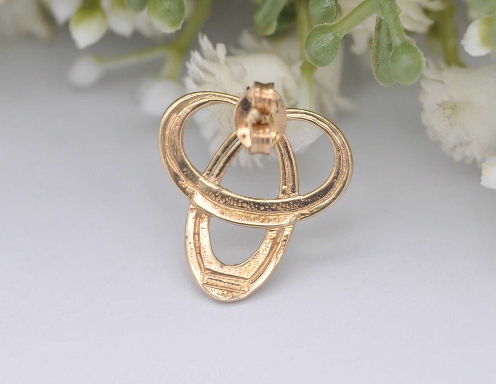 Ola Gorie Tudor Large Stud Earrings 9ct Gold - OMG | Hallmarked Edinburgh 375 | Large Statement Gold Earring | Triquetra Celtic Trinity Knot