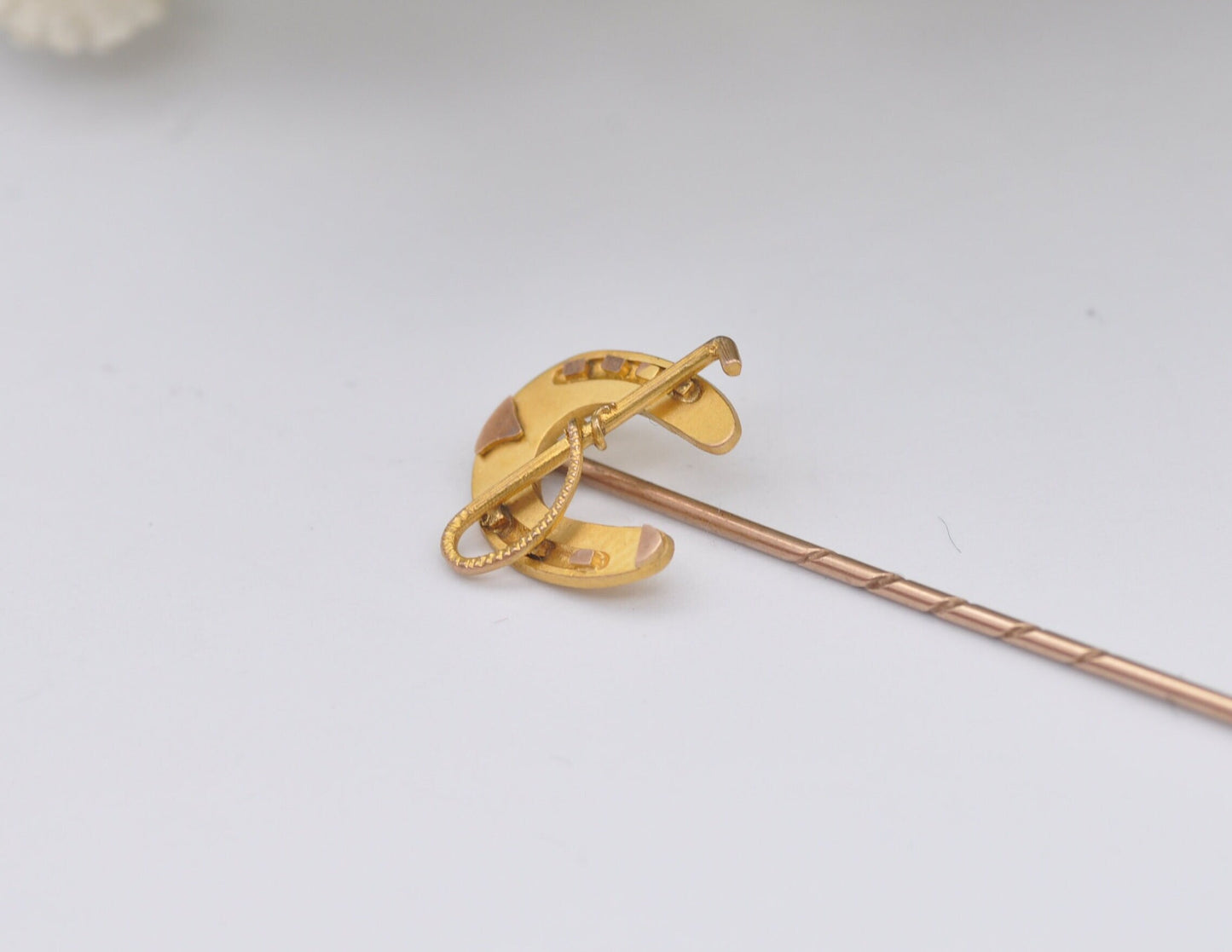 Antique Gold Horseshoe Stick Pin - Victorian 9ct Gold / Riding Crop and Horseshoe / Tie or Lapel Pin / Gift for Horse Rider / Hunting Brooch