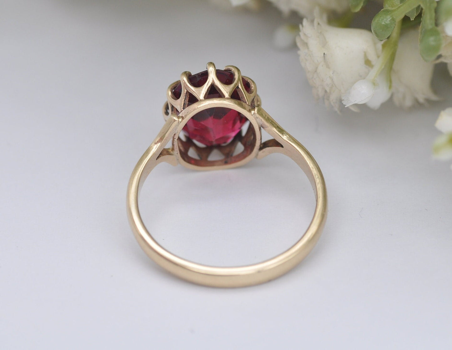 9ct Gold & Ruby Paste Cocktail Ring - Vintage Mid-Century | 9K 375 | Statement | Red Stone | Statement Solitaire | UK Size - Q | US Size - 8