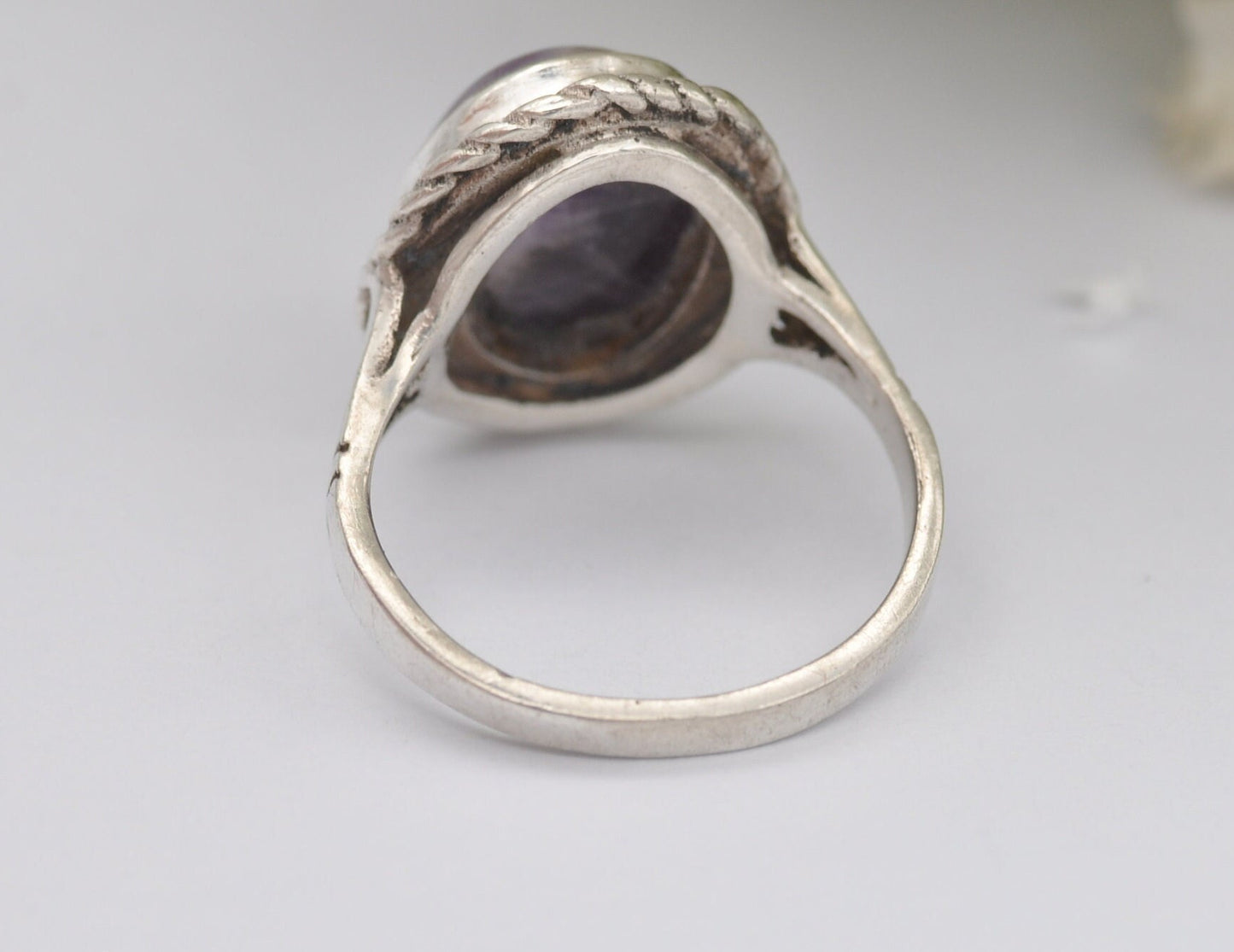 Silver Blue John Ring Vintage 1974 by Ammonite - Mid-Century Modernist Ring / 925 Sterling / Oval Cabochon / UK Size - M 1/2 US Size - 6 1/2