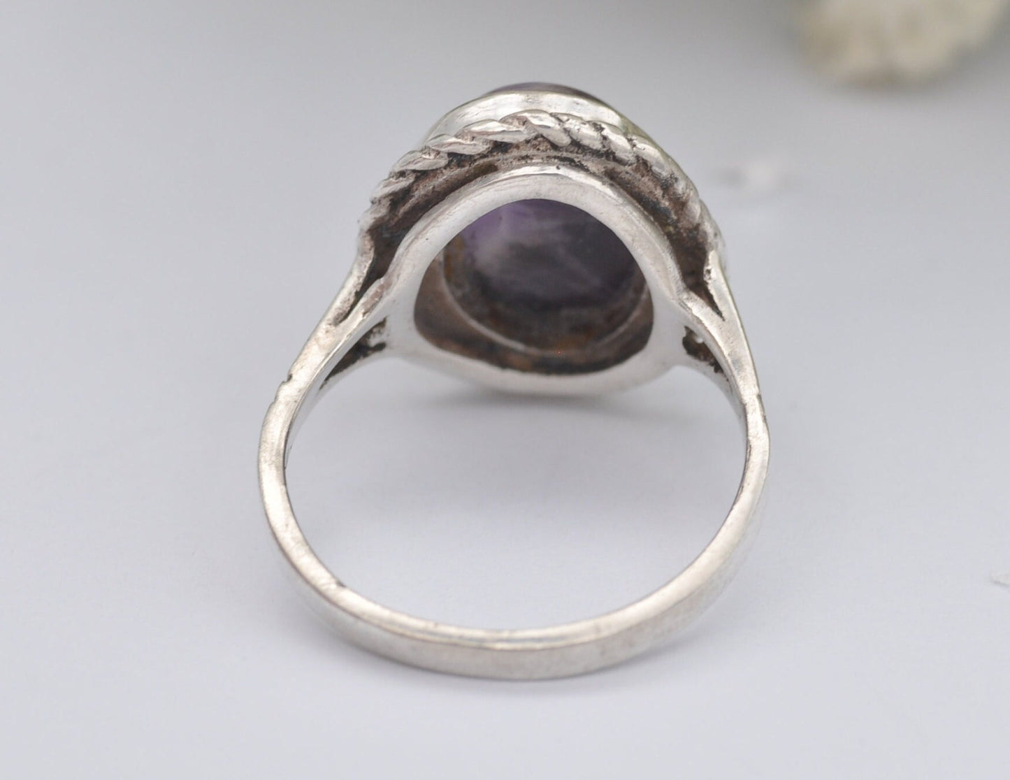 Silver Blue John Ring Vintage 1974 by Ammonite - Mid-Century Modernist Ring / 925 Sterling / Oval Cabochon / UK Size - M 1/2 US Size - 6 1/2