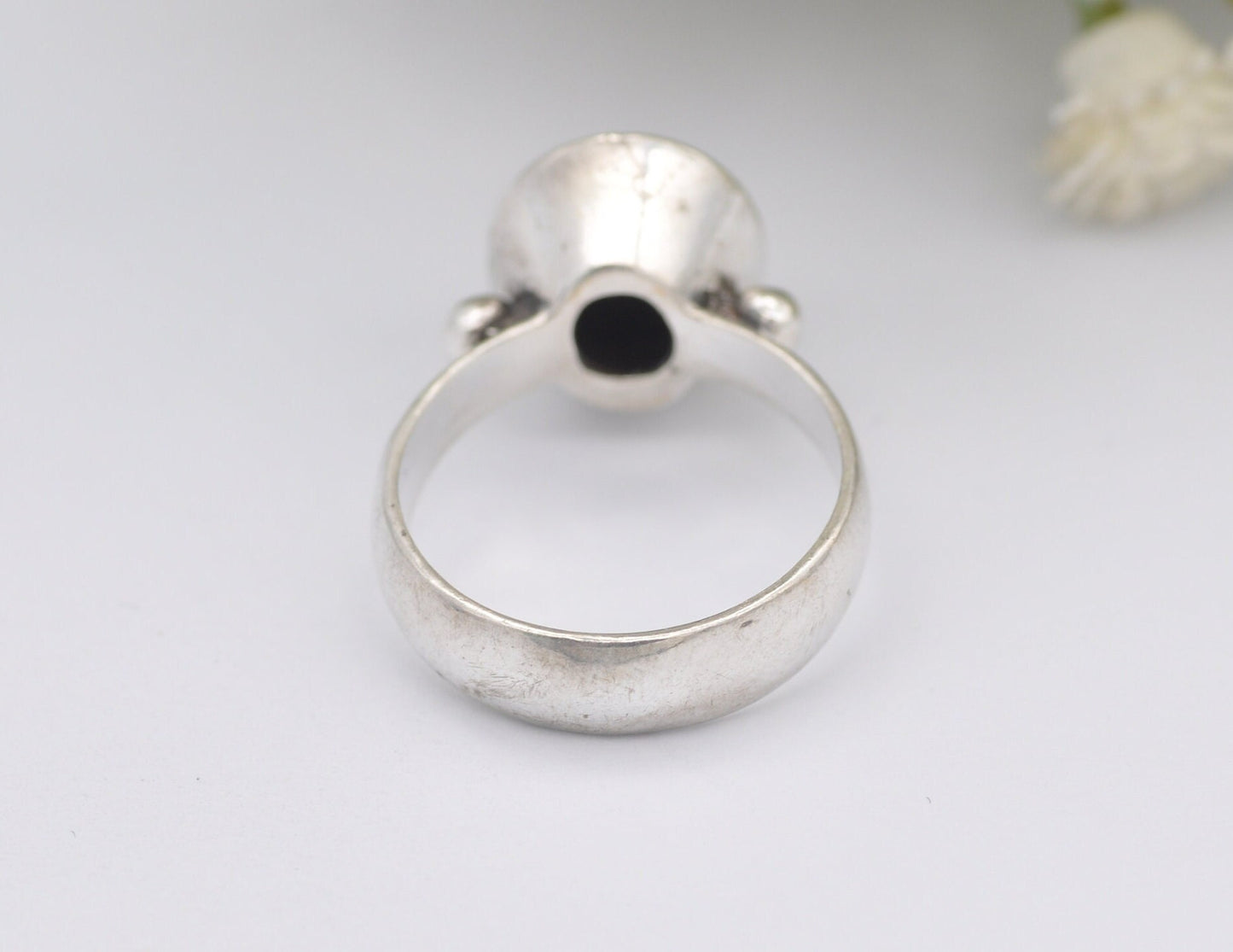 Vintage Sterling Silver and Onyx Statement Ring - Chunky Cocktail / 925 / Black Oval Stone / Unisex / UK Size - N 1/2 / US Size - 7