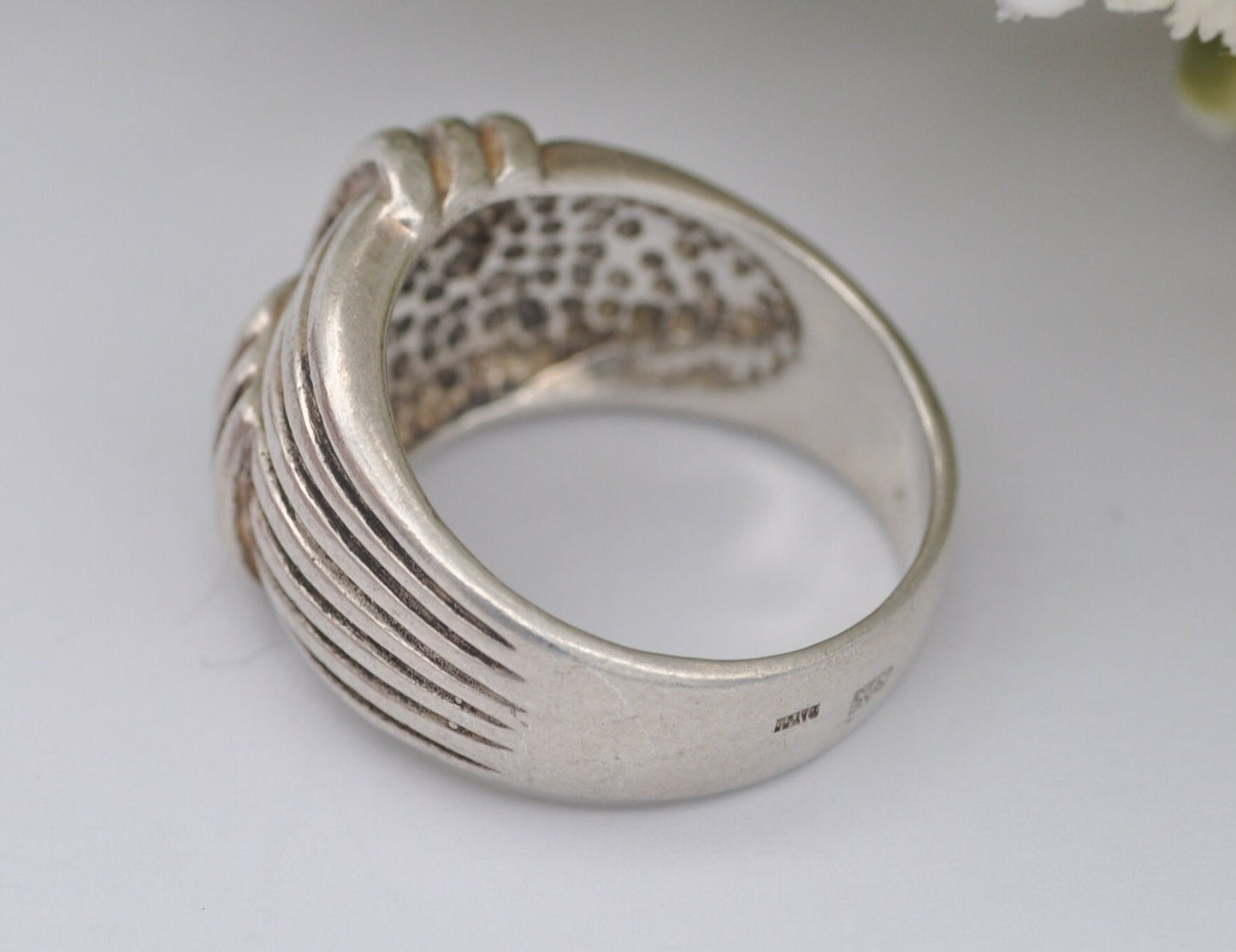 Vintage Silver Woven Knot Ring - Knotted Band / Textured Chunky Statement Ring / Large Unisex / 925 Sterling / UK Size - P / US Size - 7 1/2