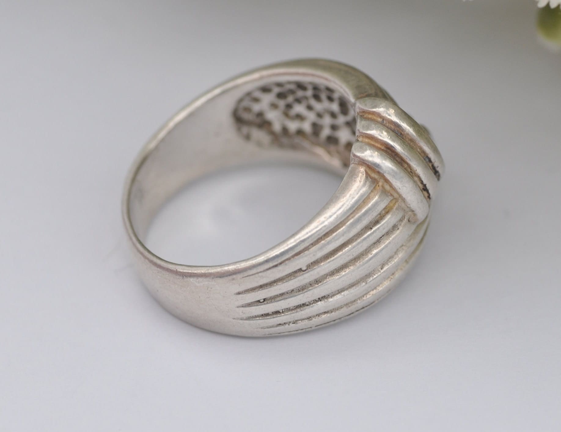 Vintage Silver Woven Knot Ring - Knotted Band / Textured Chunky Statement Ring / Large Unisex / 925 Sterling / UK Size - P / US Size - 7 1/2