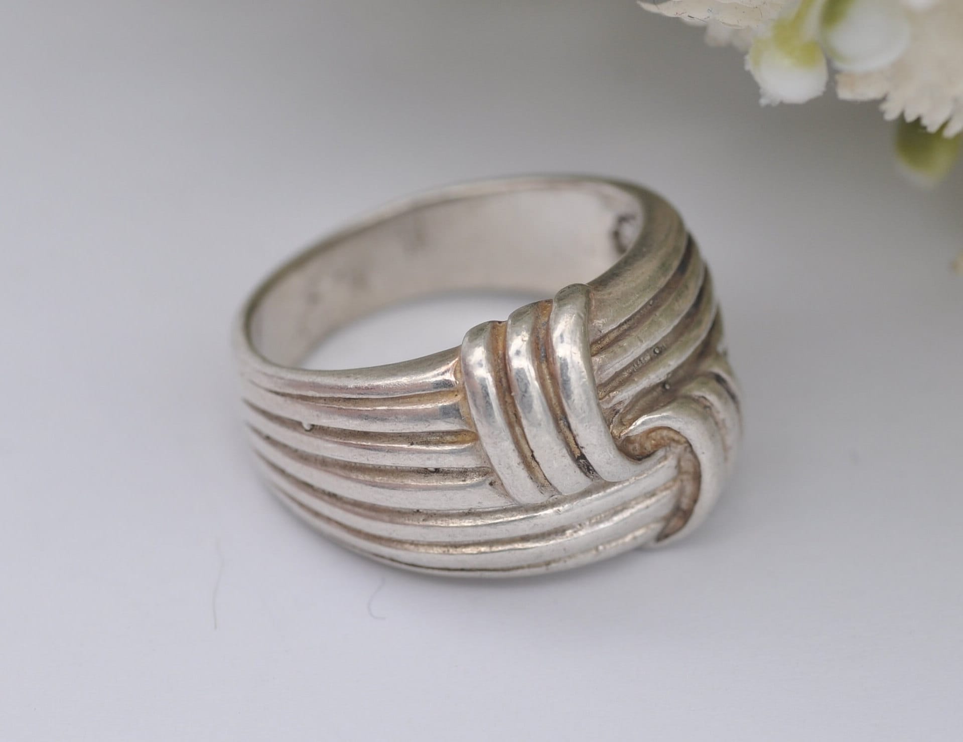 Vintage Silver Woven Knot Ring - Knotted Band / Textured Chunky Statement Ring / Large Unisex / 925 Sterling / UK Size - P / US Size - 7 1/2