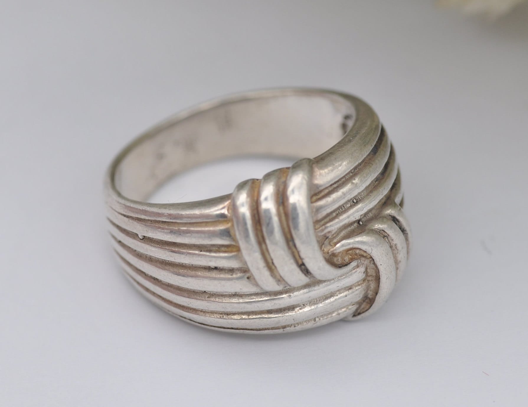 Vintage Silver Woven Knot Ring - Knotted Band / Textured Chunky Statement Ring / Large Unisex / 925 Sterling / UK Size - P / US Size - 7 1/2