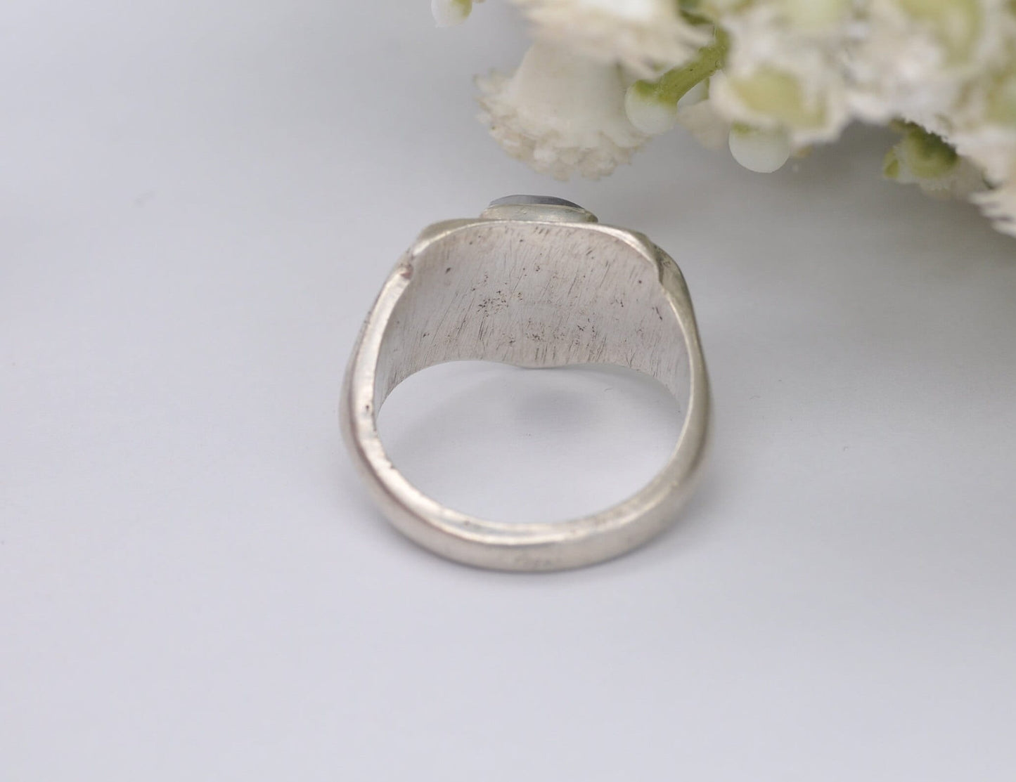 Silver Moonstone Ring Vintage Studio Design - Triangle Cabochon Gemstone | Modernist | Statement Minimal | UK Size - O 1/2 | US Size - 7 1/4