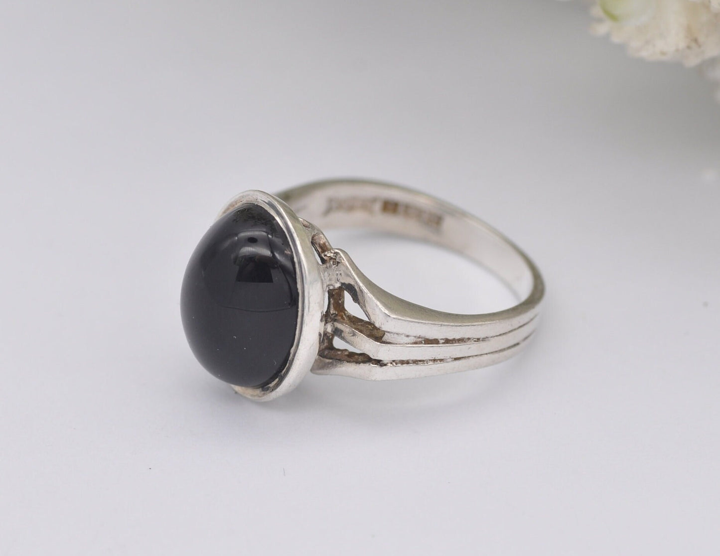 Vintage Silver and Onyx Statement Ring - 1973 / Chunky Cocktail / 925 Sterling / Black Oval Stone / Unisex / UK Size - L / US Size - 5 3/4