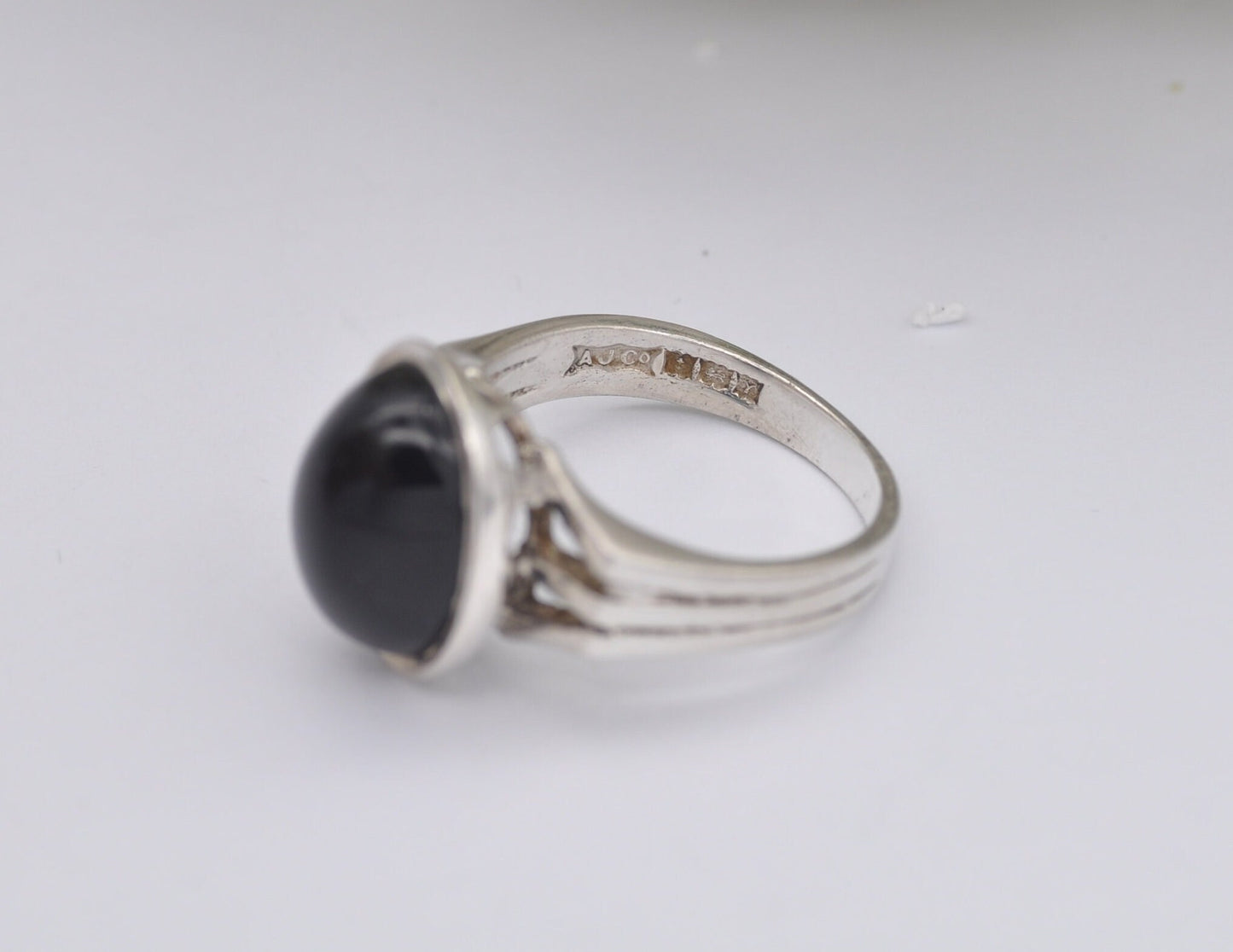 Vintage Silver and Onyx Statement Ring - 1973 / Chunky Cocktail / 925 Sterling / Black Oval Stone / Unisex / UK Size - L / US Size - 5 3/4