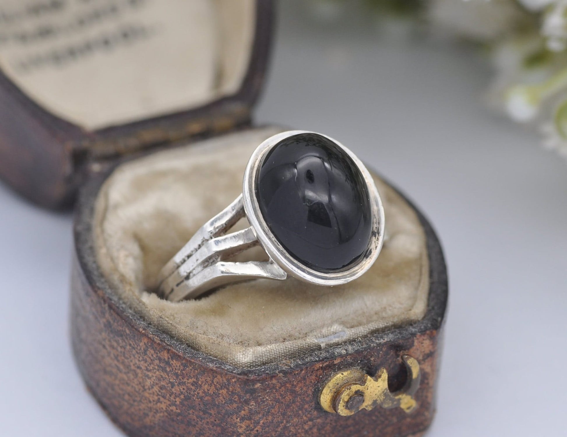 Vintage Silver and Onyx Statement Ring - 1973 / Chunky Cocktail / 925 Sterling / Black Oval Stone / Unisex / UK Size - L / US Size - 5 3/4