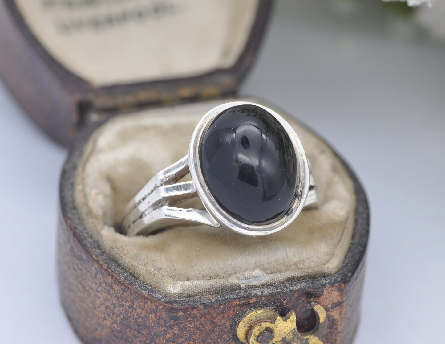 Vintage Silver and Onyx Statement Ring - 1973 / Chunky Cocktail / 925 Sterling / Black Oval Stone / Unisex / UK Size - L / US Size - 5 3/4