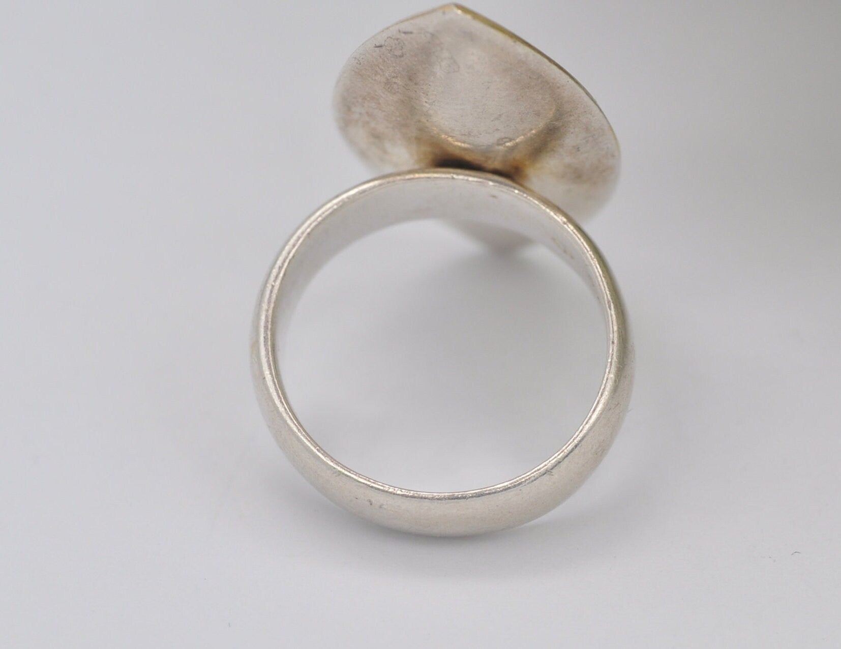 Silver Studio Designer Ring - Gold Plated Leaf | Textured Pointed Oval | Modern | Statement Minimalist | UK Size - M 1/2 | US Size - 6 1/2