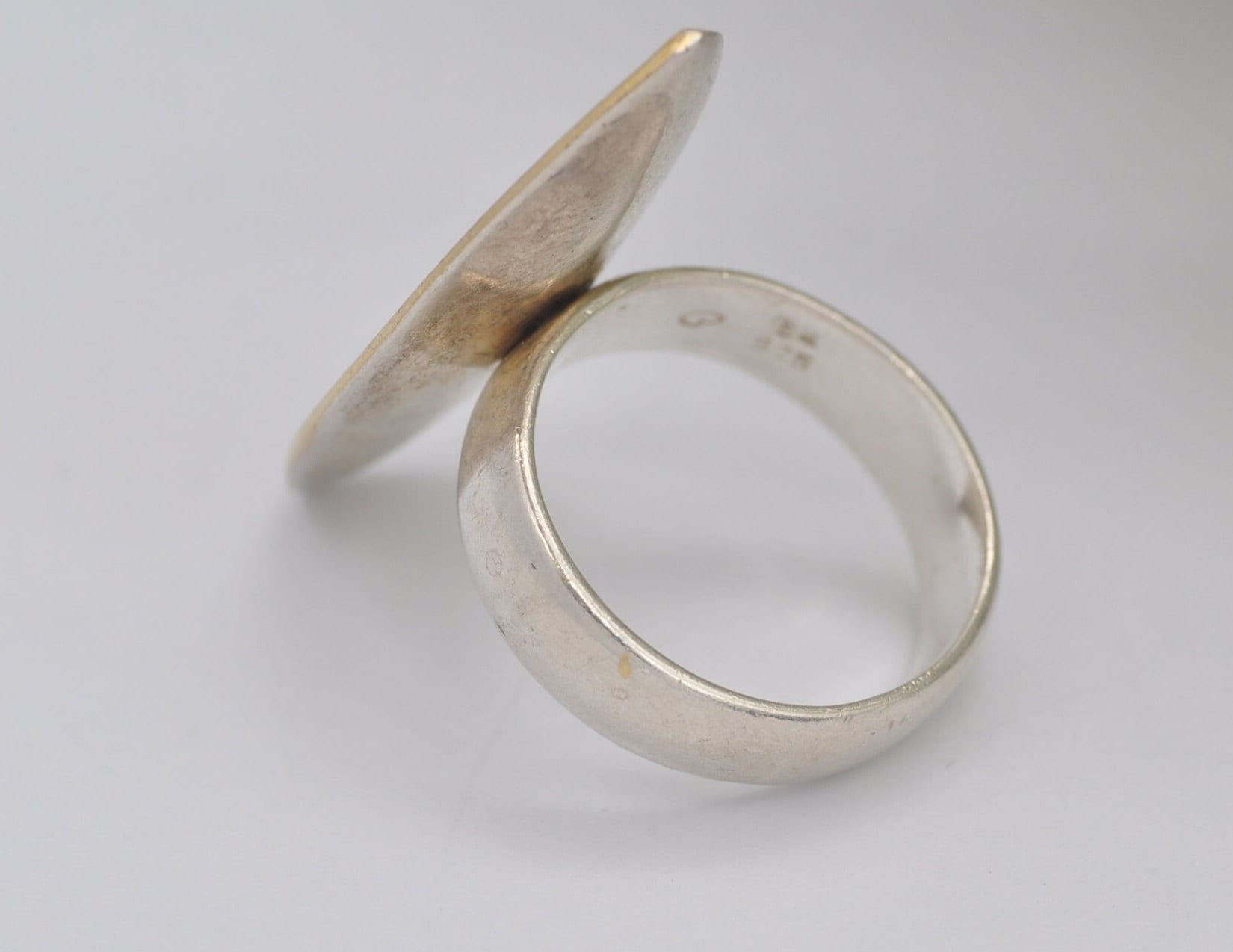 Silver Studio Designer Ring - Gold Plated Leaf | Textured Pointed Oval | Modern | Statement Minimalist | UK Size - M 1/2 | US Size - 6 1/2