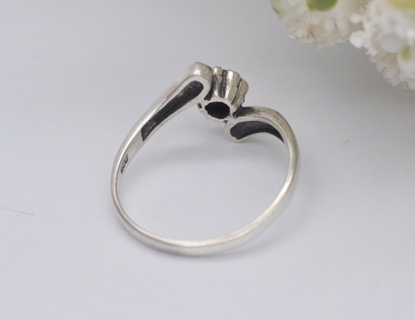 Silver Marcasite Bypass Flower Ring - Vintage Art Deco Style | Statement Cocktail | Cluster Band | 925 Sterling | UK Size P | US Size 7 3/4