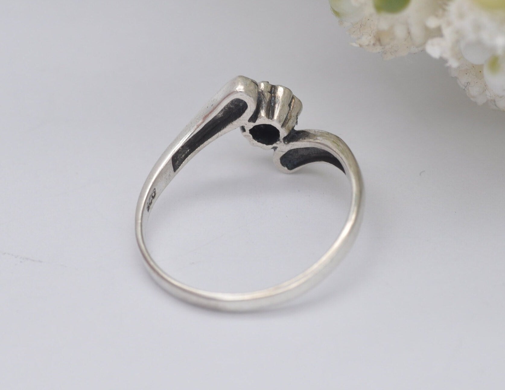 Silver Marcasite Bypass Flower Ring - Vintage Art Deco Style | Statement Cocktail | Cluster Band | 925 Sterling | UK Size P | US Size 7 3/4