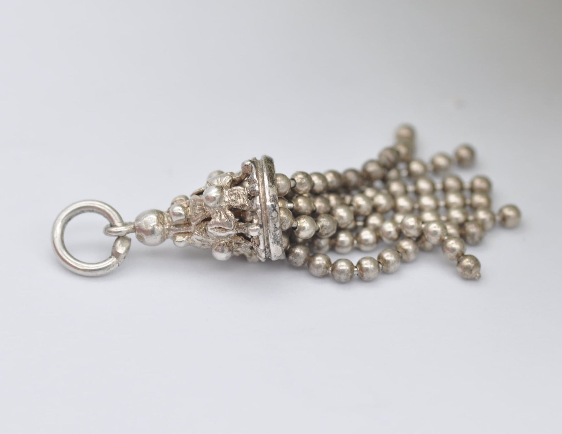 Vintage Sterling Silver Tassel Pendant / Charm - 1960s / 1962 / Fob / Chain / Necklace / Articulated / Detailed / Patterned / Hallmark