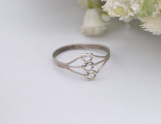 Vintage Sterling Silver Wire Ring - Knotted Silver Wirework / Three Circles / Minimalist Statement / 925 / UK Size - P 1/2 / US Size - 7 3/4