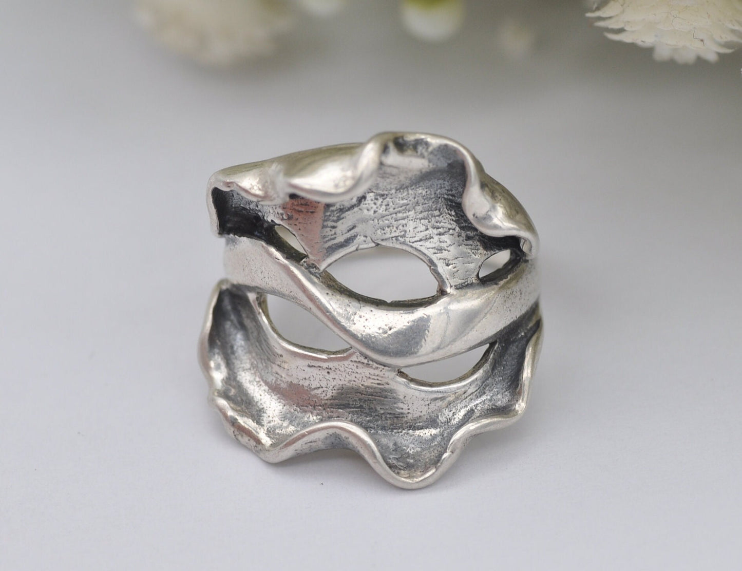 Vintage Sterling Silver Sculptural Ring - Statement Minimalist Modernist | Chunky Wave Form Ring | Unisex | UK Size - L 1/2 | US Size - 6