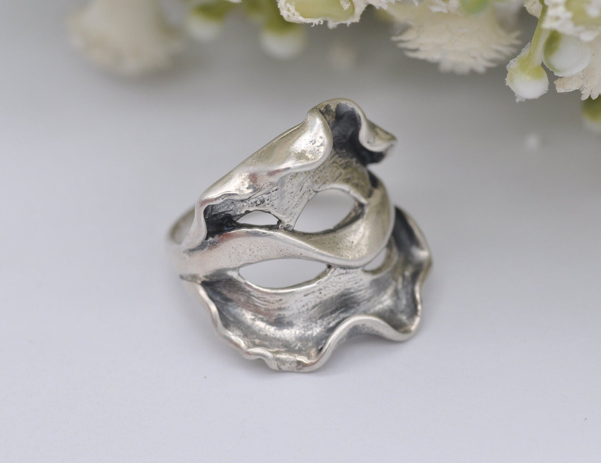 Vintage Sterling Silver Sculptural Ring - Statement Minimalist Modernist | Chunky Wave Form Ring | Unisex | UK Size - L 1/2 | US Size - 6