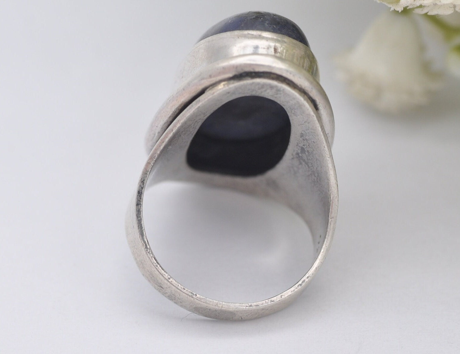 Vintage Mid-Century Sterling Silver Sodalite Ring - UK Size - L 1/2 / US Size - 6