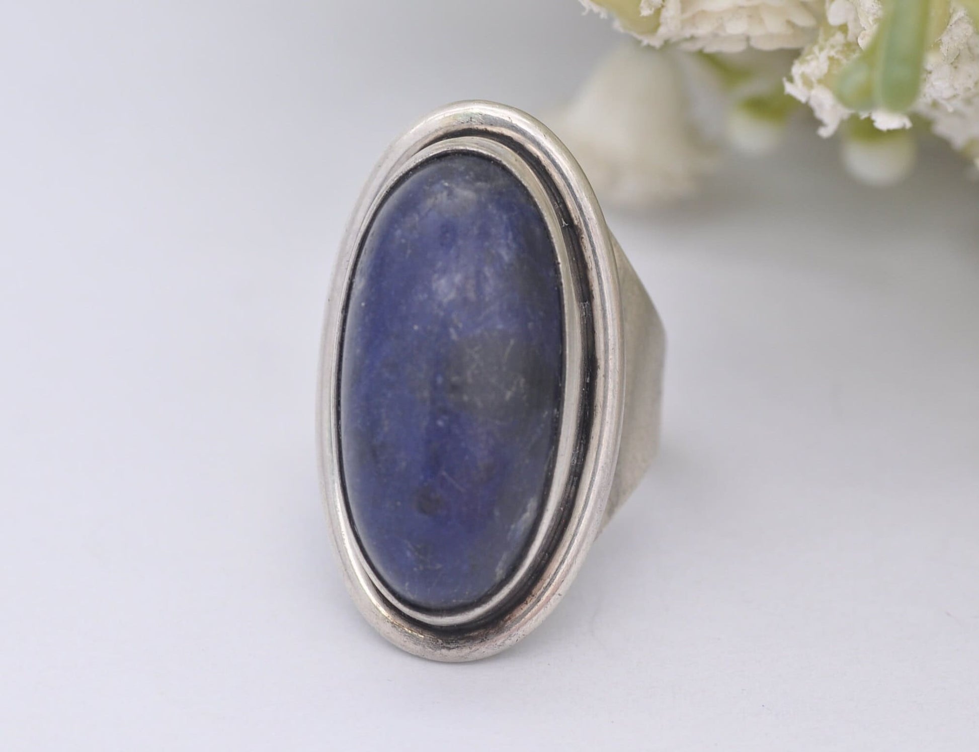 Vintage Mid-Century Sterling Silver Sodalite Ring - UK Size - L 1/2 / US Size - 6