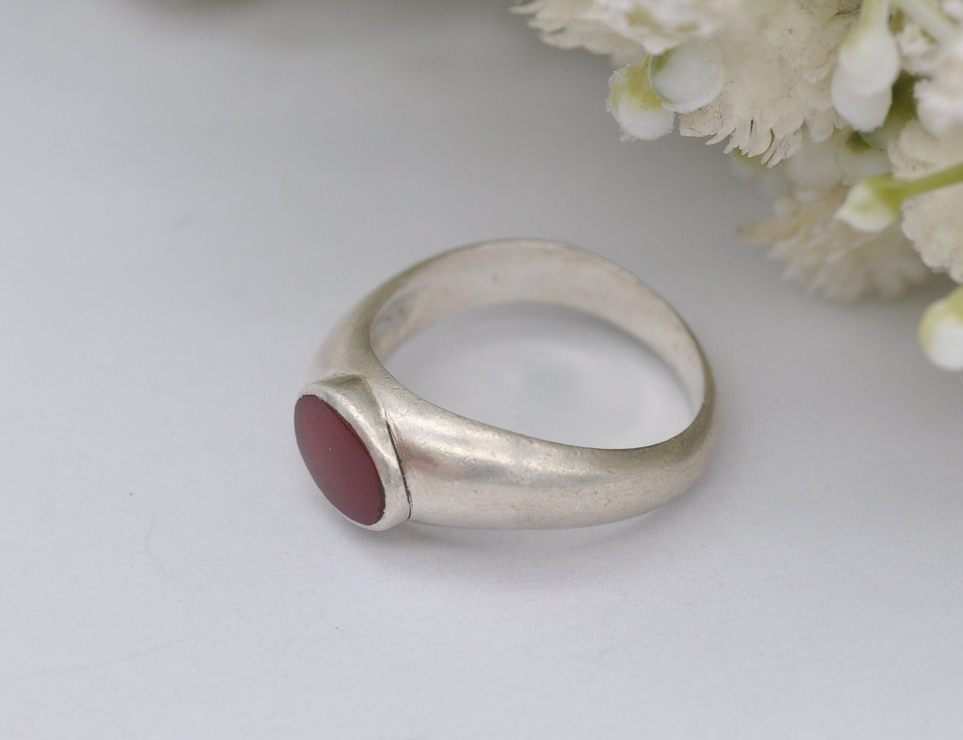 Vintage Sterling Silver & Carnelian Twist Ring - UK Size - M / US Size - 6 1/4